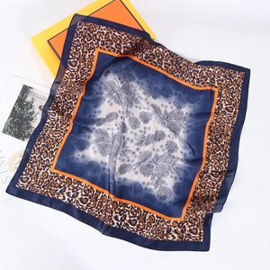 70cm square silk scarf featuring a blend of leopard print and blue floral patterns