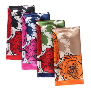 Femme Grand Foulard Carré Satin Soyeux Imprimé Rose Florale Élégant Écharpe Châle Mode Enveloppement