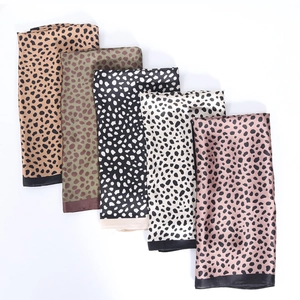 70cm leopard print faux silk square scarf available in multiple elegant color options