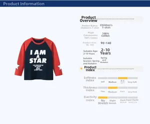 Detail view of cotton kids long sleeve tee with raglan sleeves and star prints