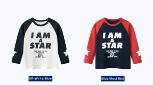 Kids long sleeve raglan t-shirts with I Am A Star print and star pattern on cuffs