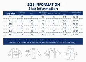 Detailed size chart for kids bear sweater covering ages 1 to 9 years with measurements