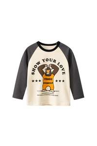 Détail du t-shirt manches raglan pour enfant en coton avec imprimé gorille cartoon