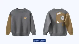 Front and back detail of a grey knit bear sweater with contrast sleeves for boys