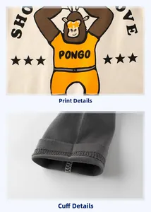 Détail de l'imprimé gorille et des poignets côtelés sur le t-shirt en coton enfant