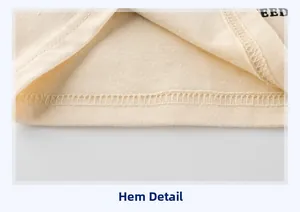 Détail de l'ourlet du t-shirt en coton doux avec couture à double aiguille de qualité