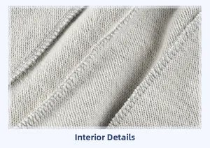 Dettaglio del tessuto in spugna di cotone grigio e cuciture pulite dei pantaloni bimbo