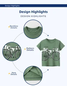 Détails du t-shirt en coton avec imprimé vélo et col rond à bord-côte résistant
