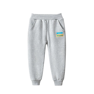 Pantaloni sportivi grigio chiaro in cotone per bambini con ricamo Blossom