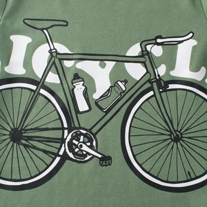 T-shirt en coton vert pour enfant à manches courtes avec imprimé vélo et lettrage blanc