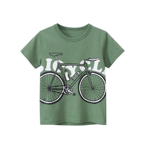 T-shirt vert pour enfants en coton à manches courtes avec motif vélo vintage
