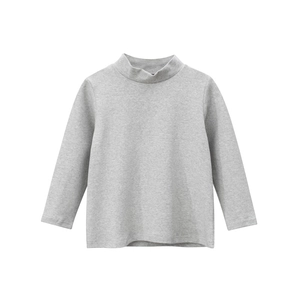 Kids grey mock neck long sleeve cotton t-shirt base layer shown flat on white background