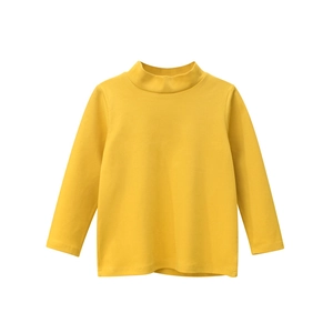 Kids long-sleeved mock neck cotton base layer t-shirt in mustard yellow color