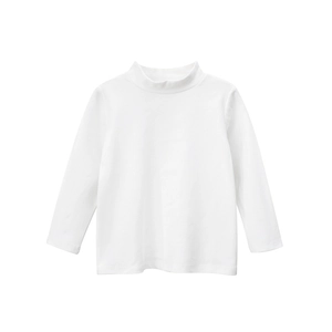 Kids long sleeve mock neck t-shirt in pure white soft cotton fabric for autumn wear