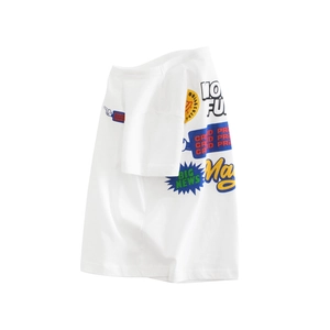 T-Shirt à Manches Courtes pour Garçons en Coton Col Rond Décontracté Haut d'Été avec Imprimé OVNI et Lettres