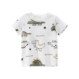 Toddler Boys Cotton Short Sleeve T-Shirt Cartoon Dinosaur Print Casual Crew Neck Summer Top