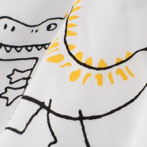 White cotton toddler T-shirt featuring a minimalist yellow dinosaur cartoon print