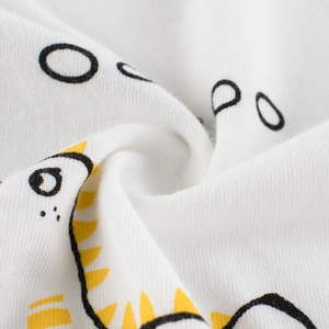 White cotton t-shirt for boys with high-quality yellow and black cartoon dinosaur print