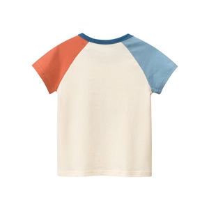 Vue arrière du T-shirt en coton à manches raglan pour garçon en ivoire, orange et bleu