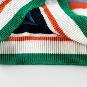 Striped knit sweater for boys with green orange and blue blocks for autumn wear