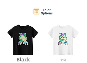 Details von Kinder Kurzarm-T-Shirts in Schwarz und Creme mit Cartoon-Bärenprints