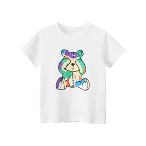 Klassisches weißes Kinder-T-Shirt aus Baumwolle mit buntem Graffiti-Bären-Aufdruck