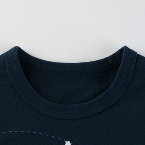 Dark blue boys cotton t-shirt with ribbed crew neck and white star print detail