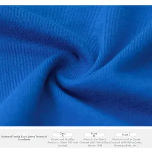 Macro shot of navy blue cotton fabric with textile safety standard classification guide
