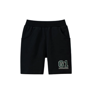 Boys black casual sports shorts with elastic waist and G1 letter embroidery detail