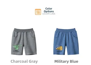 Détails de shorts en maille de coton pour garçons en anthracite et marine avec dinosaures
