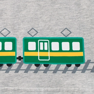 T-shirt pour enfants en coton gris chiné avec un imprimé train de dessin animé vert vif