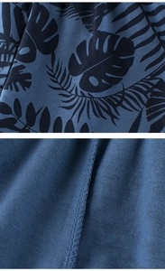 Détail du tissu à motif tropical et gros plan sur les coutures plates de qualité