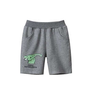 Short de sport gris foncé pour enfant avec imprimé dinosaure vert et taille élastique