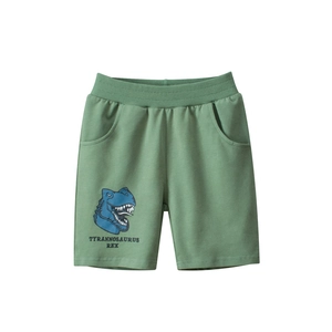 Short de sport en maille verte pour enfants avec taille élastique et imprimé dinosaure