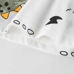 Kids dinosaur print shorts made of premium white cotton with durable double-stitch hem