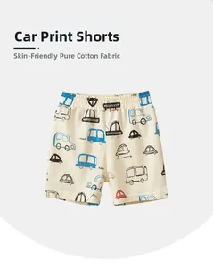 Detail of all-over car print kids shorts made from soft, breathable pure cotton fabric
