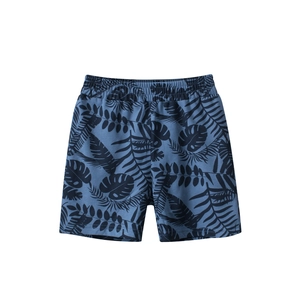 Short d'été pour enfant bleu marine avec imprimé feuilles de palmier et taille élastique