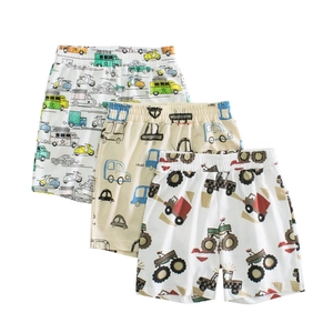 Boys Summer Cotton Shorts Cartoon Car Construction Truck Print Breathable Elastic Waist Casual Pants For Kids Toddler
