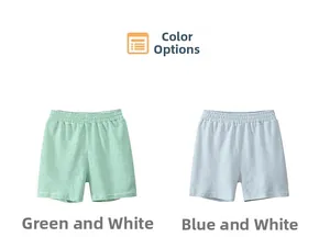 Détail de shorts en coton rayé avec taille élastique en vert et bleu clair