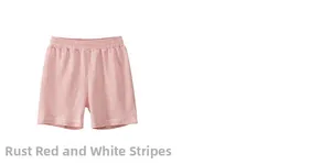 Détail d'un short rayé rouge rouille et blanc pour enfants avec taille élastique