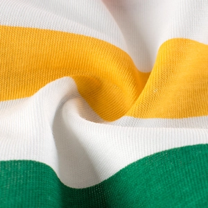 Kids summer cotton shorts featuring classic white, yellow, and green horizontal stripes