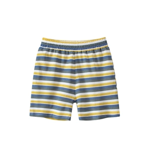 Kids summer cotton shorts featuring colorful horizontal stripes and elastic waistband