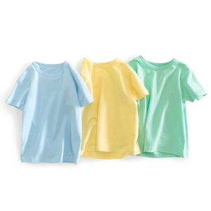 Boys Summer Short Sleeve T-Shirt Cotton Spandex Blend Round Neck Basic Solid Color Casual Children Top For Toddlers