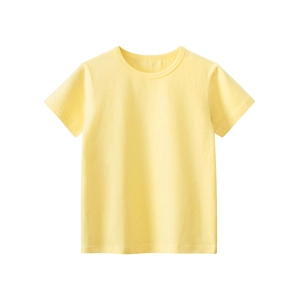 Classic light yellow short sleeve cotton T-shirt for boys in minimalist solid color style