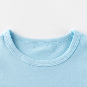 Classic light blue round neck cotton T-shirt for boys with high quality stitching detail