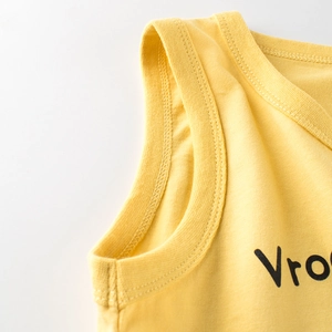 Kids yellow cotton sleeveless vest featuring high-quality stitching and Vro letter print