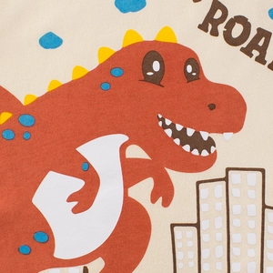 Boy's cotton tank top with orange cartoon dinosaur print and ROAR text in beige