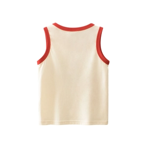 Classic cream kids sleeveless tank top with vintage red ribbed trim in retro sport style