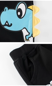 Détails du short noir pour enfant avec imprimé dinosaure bleu et épines 3D en feutrine
