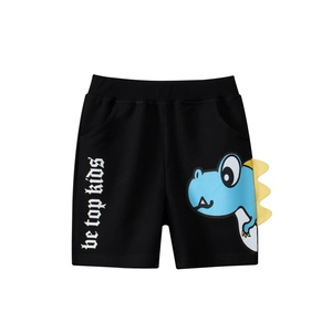 Short de sport enfant noir en coton avec imprimé dinosaure et taille élastique